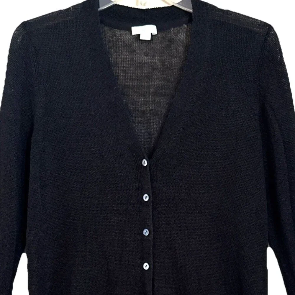 J Jill Linen Open Knit Duster Cardigan Womens Sz S Black Lightweight Lagenlook